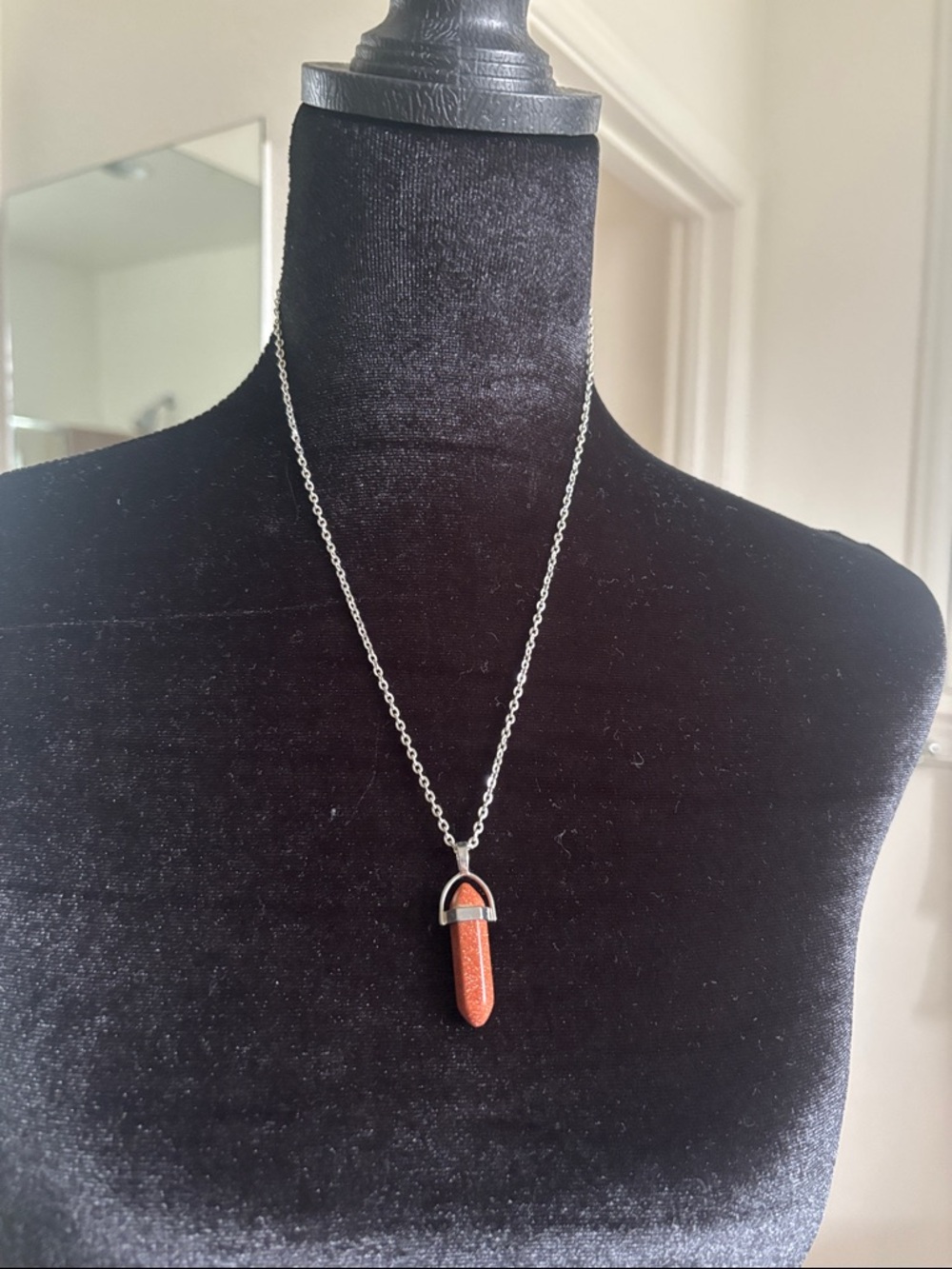 Goldstone Bullet Pendant Necklace - Women's Silver Chain